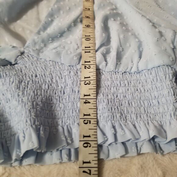 Women's Cropped Blue Sheer Balloon Sleeve Top - Picture 7 of 8